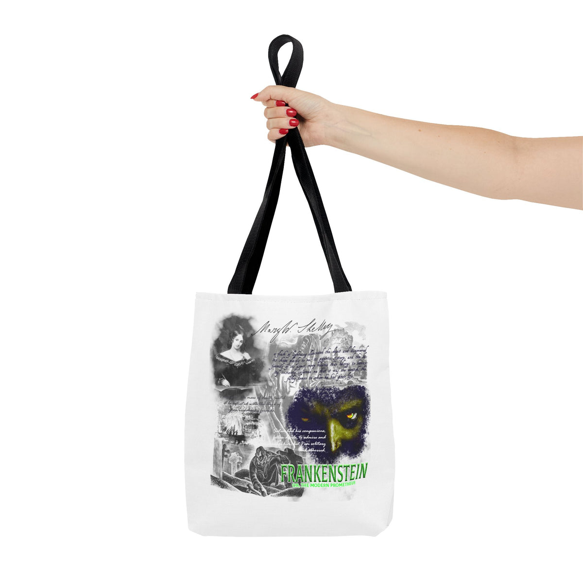 Frankenstein Collage Tote Bag, Mary Shelley Literary Gothic Tote