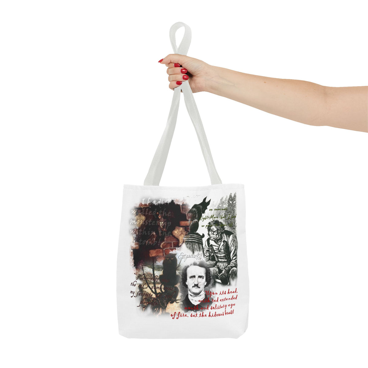 The Black Cat Tote Bag, Edgar Allan Poe Gothic Collage Literary Tote