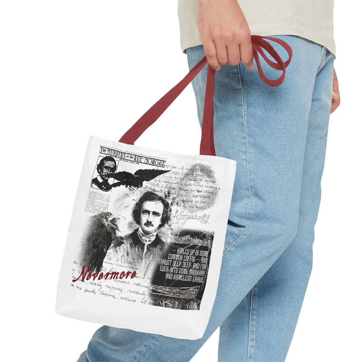 Edgar Allan Poe Raven Collage Tote Bag, Literary Gothic Aesthetic