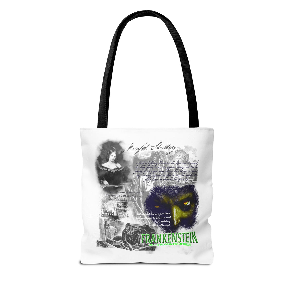 Frankenstein Collage Tote Bag, Mary Shelley Literary Gothic Tote