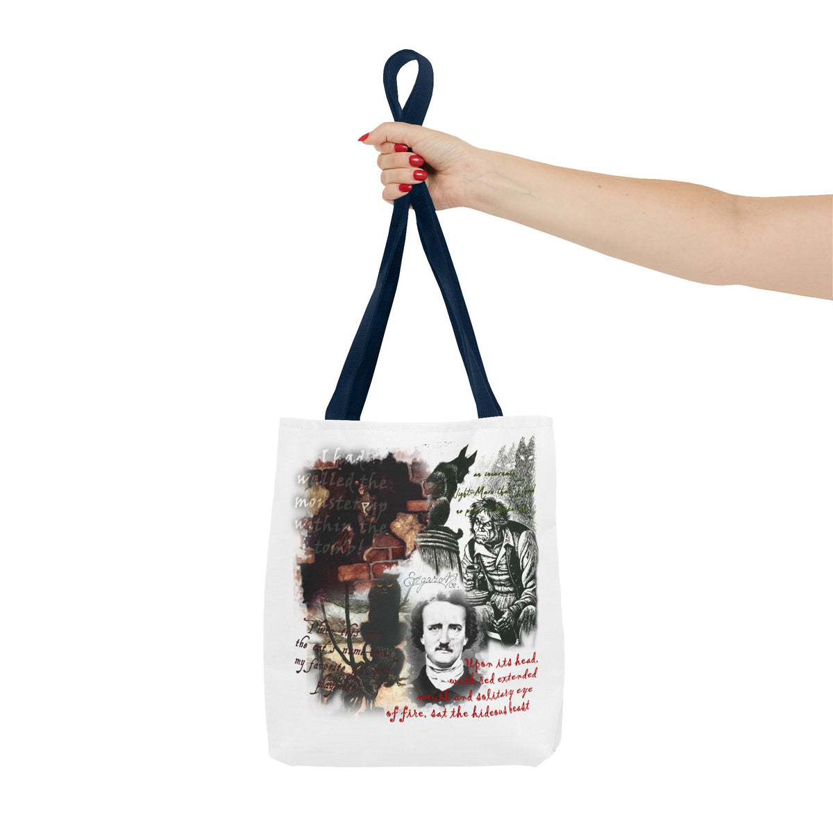 The Black Cat Tote Bag, Edgar Allan Poe Gothic Collage Literary Tote