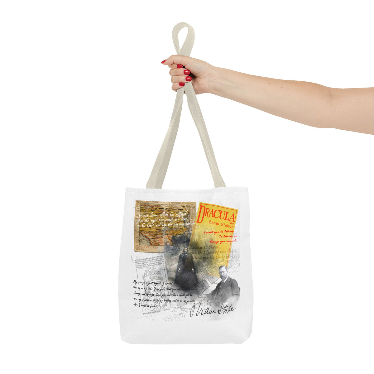 Dracula Collage Tote Bag, Vintage Bram Stoker Literary Art Tote
