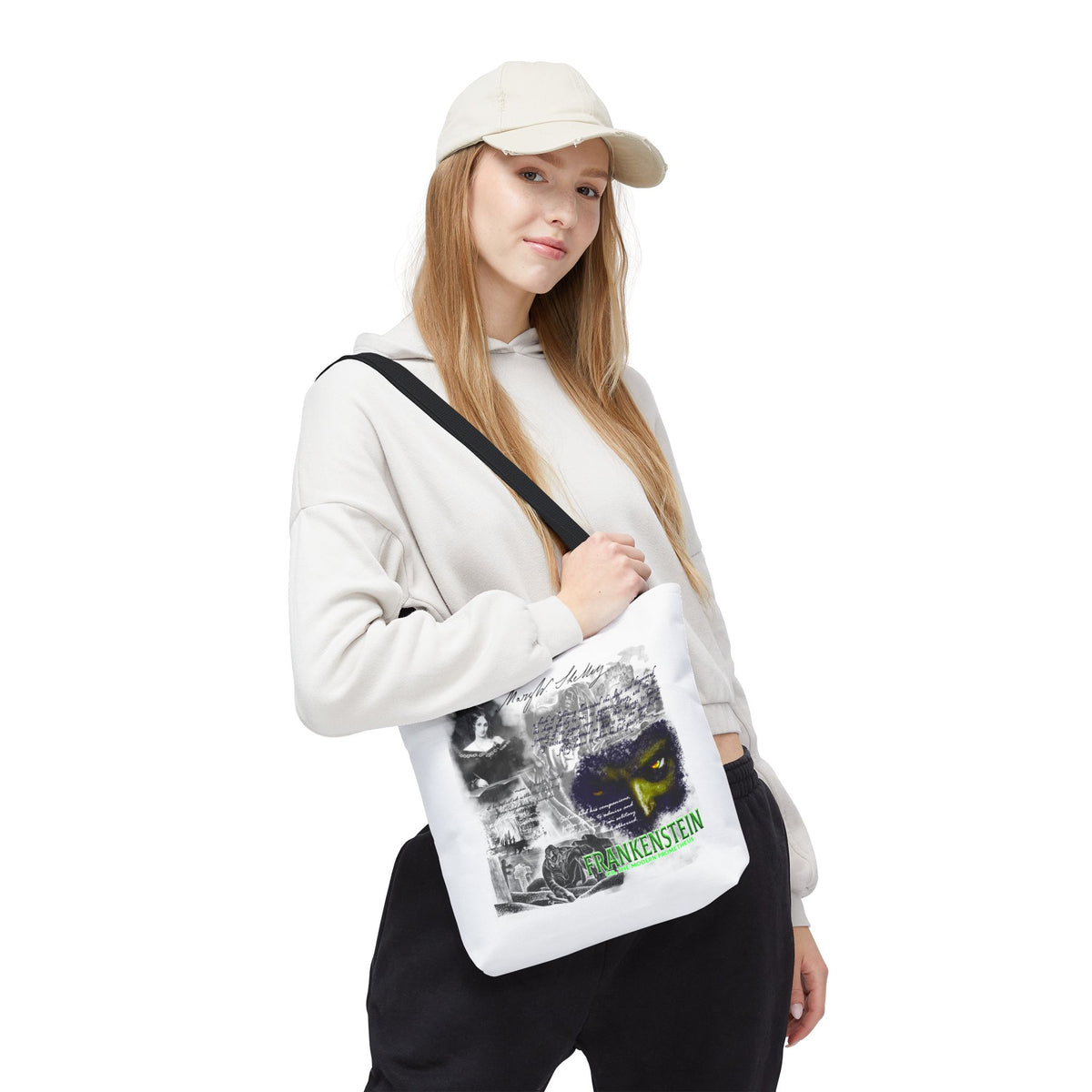 Frankenstein Collage Tote Bag, Mary Shelley Literary Gothic Tote