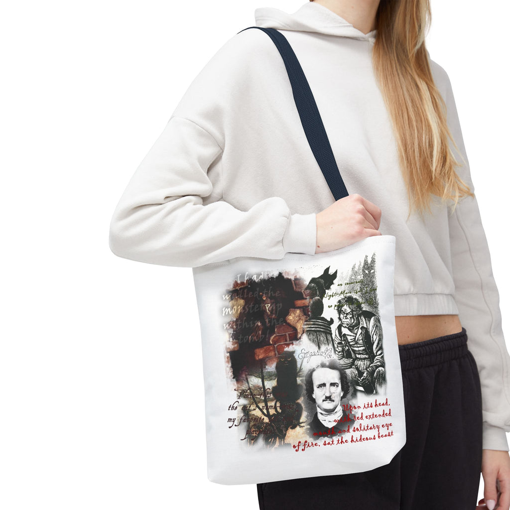 The Black Cat Tote Bag, Edgar Allan Poe Gothic Collage Literary Tote