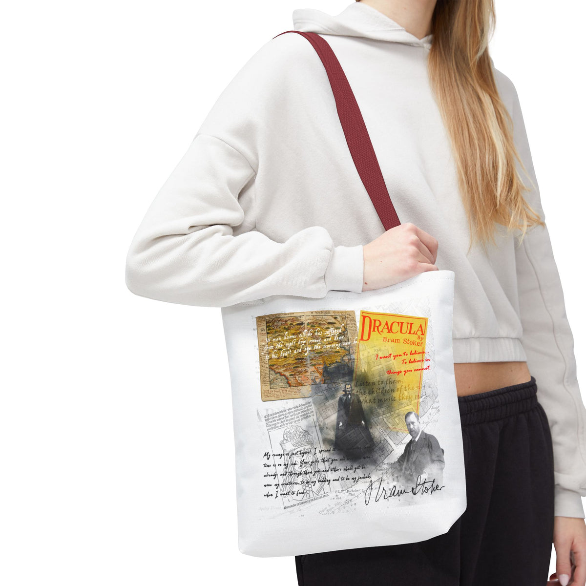 Dracula Collage Tote Bag, Vintage Bram Stoker Literary Art Tote