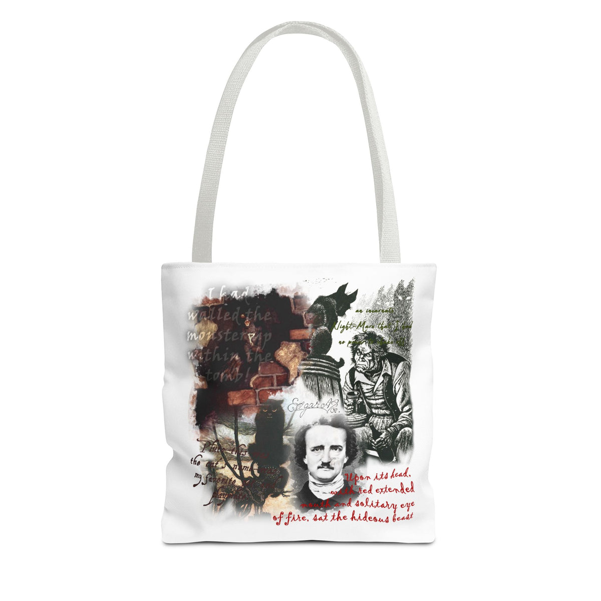 The Black Cat Tote Bag, Edgar Allan Poe Gothic Collage Literary Tote