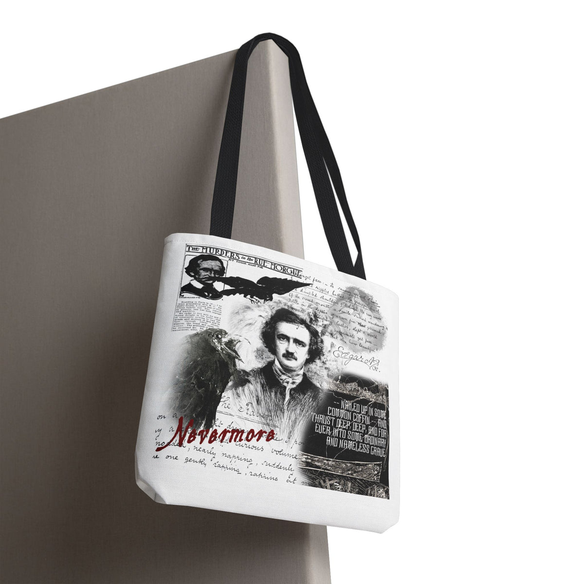 Edgar Allan Poe Raven Collage Tote Bag, Literary Gothic Aesthetic