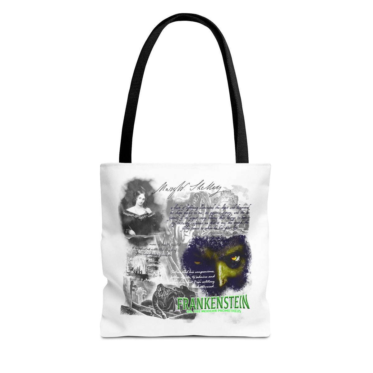 Frankenstein Collage Tote Bag, Mary Shelley Literary Gothic Tote