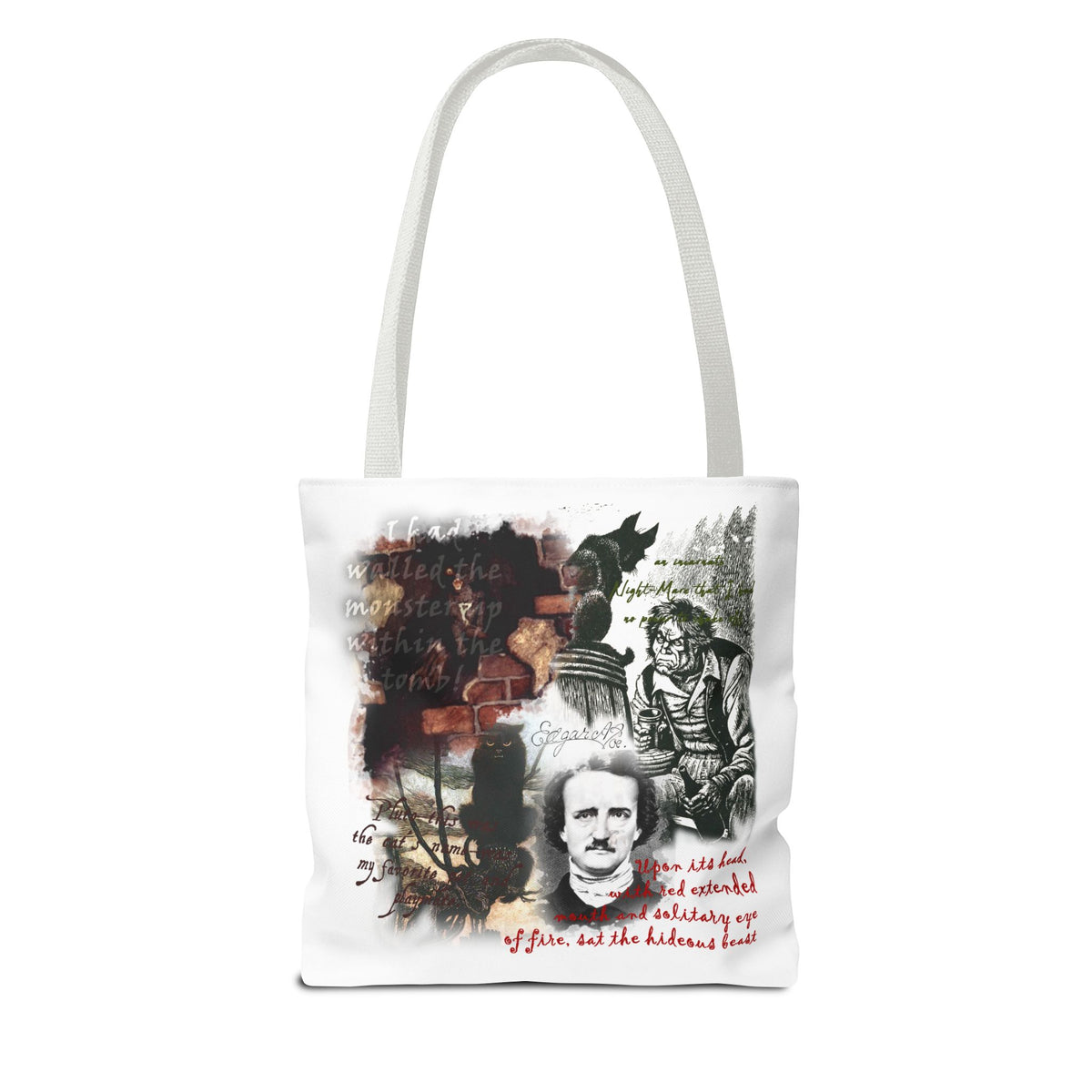 The Black Cat Tote Bag, Edgar Allan Poe Gothic Collage Literary Tote