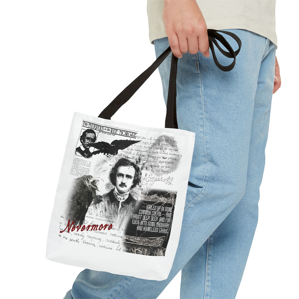 Edgar Allan Poe Raven Collage Tote Bag, Literary Gothic Aesthetic