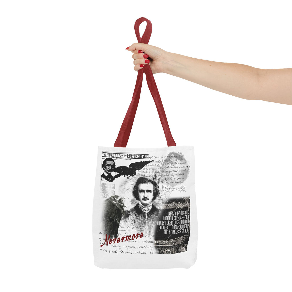 Edgar Allan Poe Raven Collage Tote Bag, Literary Gothic Aesthetic