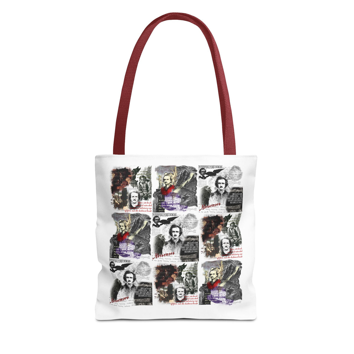 Gothic Edgar Allan Poe Collage Tote Bag, Vintage Horror Writer Portraits All-Over Print