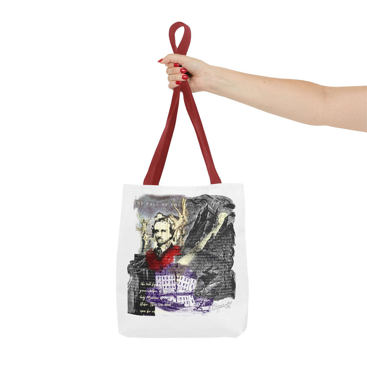 Fall of the House of Usher Tote Bag, Edgar Allan Poe Collage Art Tote