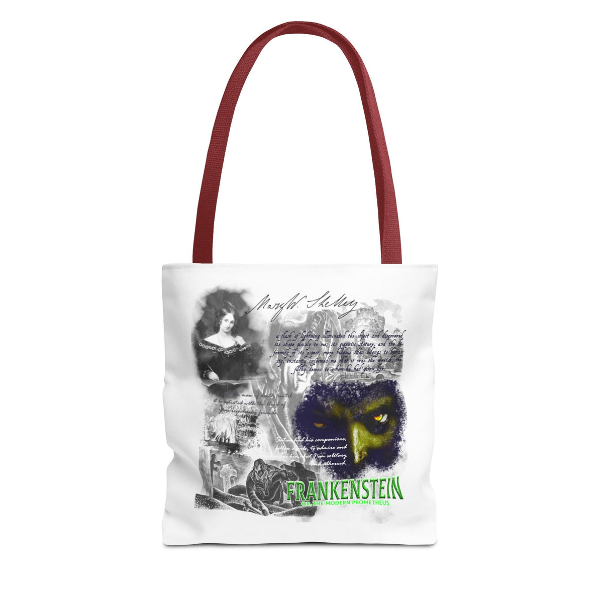 Frankenstein Collage Tote Bag, Mary Shelley Literary Gothic Tote