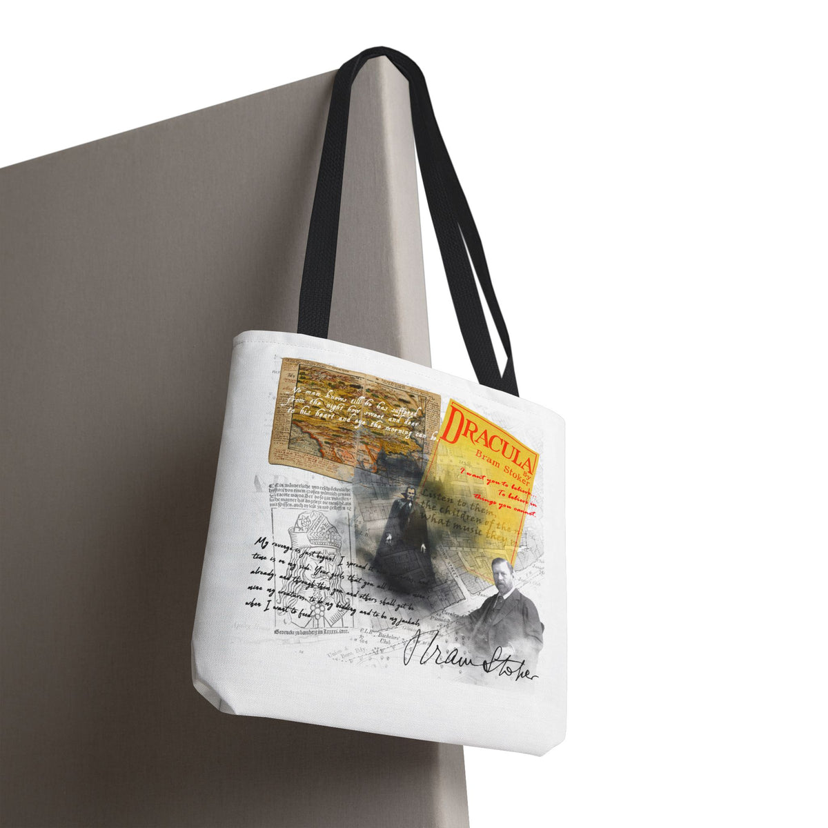 Dracula Collage Tote Bag, Vintage Bram Stoker Literary Art Tote