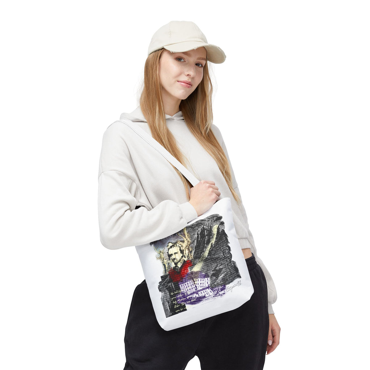 Fall of the House of Usher Tote Bag, Edgar Allan Poe Collage Art Tote