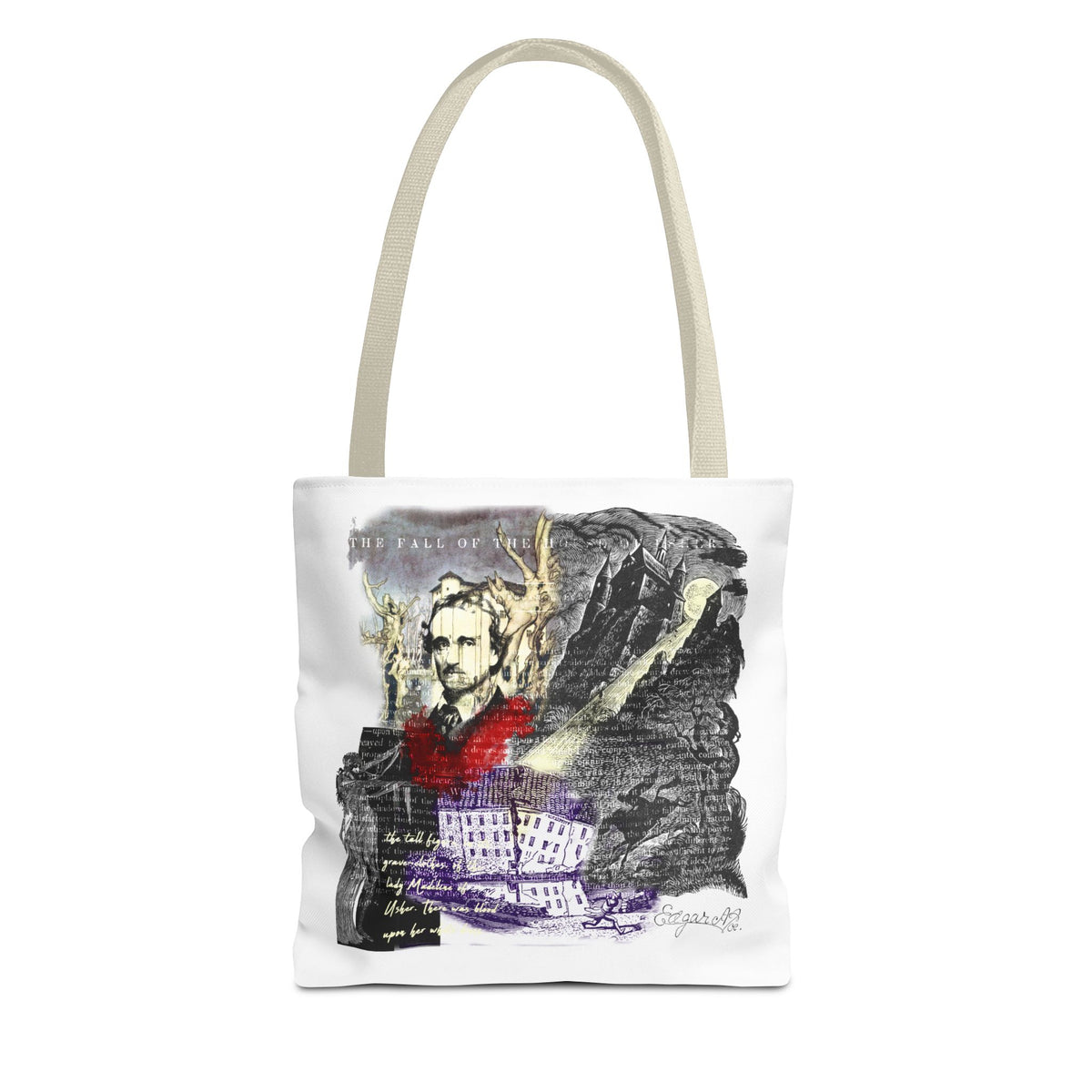 Fall of the House of Usher Tote Bag, Edgar Allan Poe Collage Art Tote