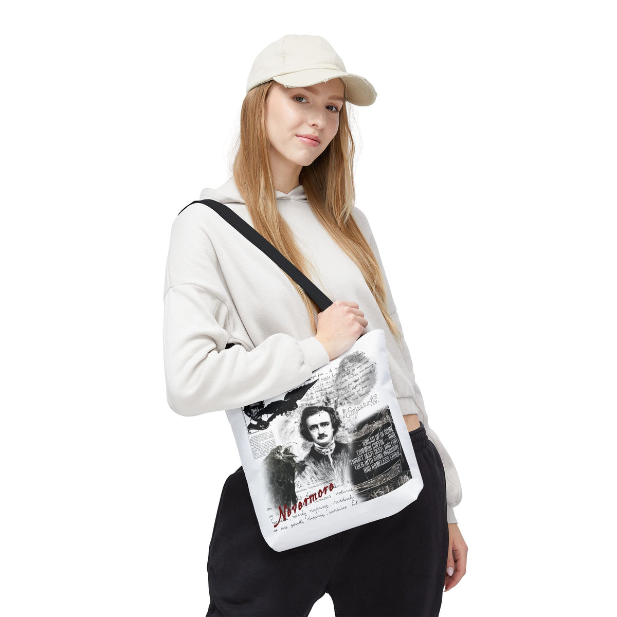 Edgar Allan Poe Raven Collage Tote Bag, Literary Gothic Aesthetic