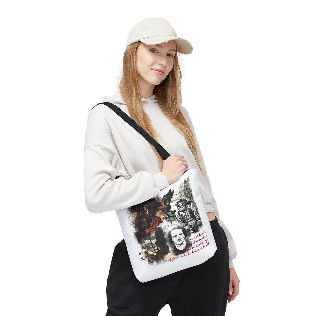 The Black Cat Tote Bag, Edgar Allan Poe Gothic Collage Literary Tote