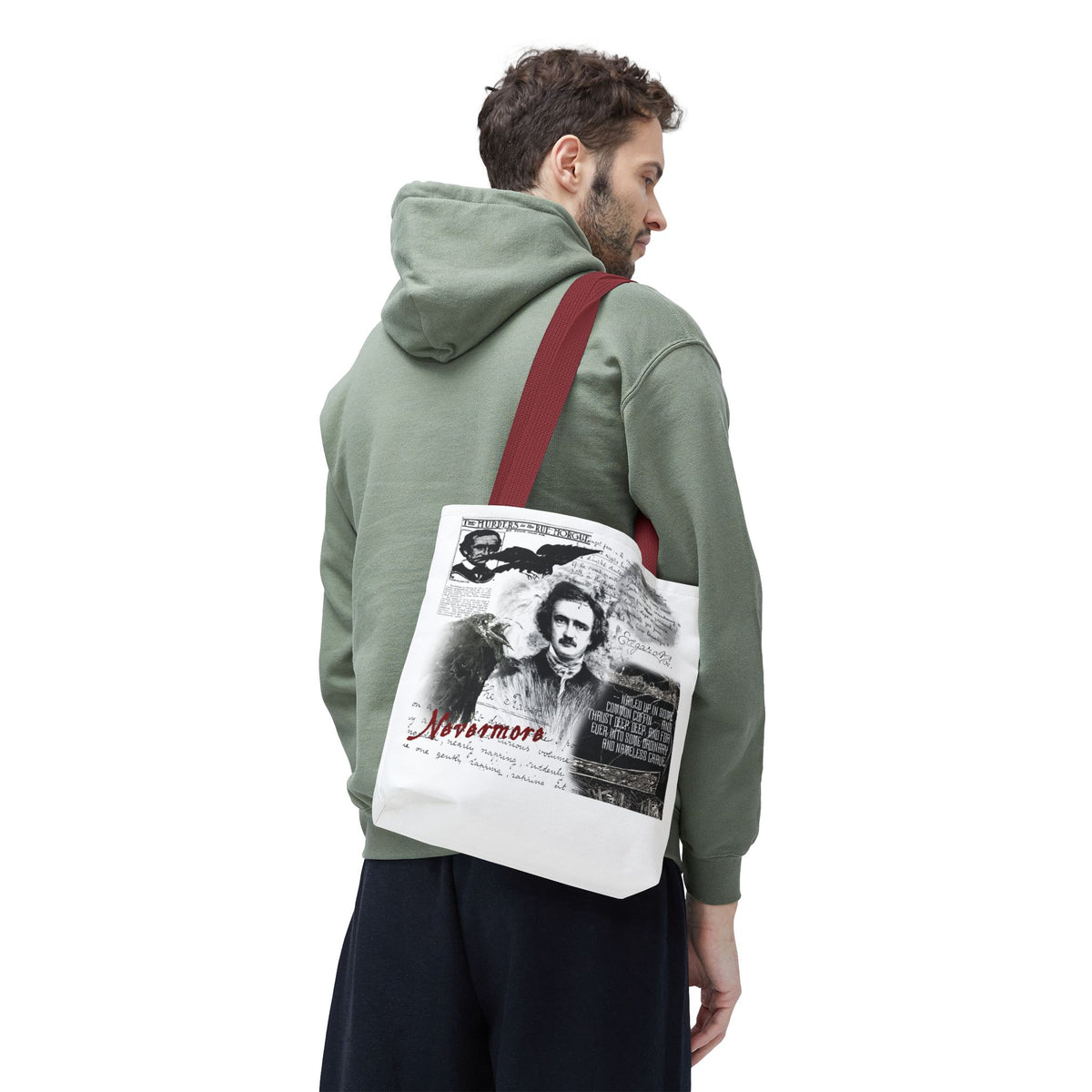 Edgar Allan Poe Raven Collage Tote Bag, Literary Gothic Aesthetic
