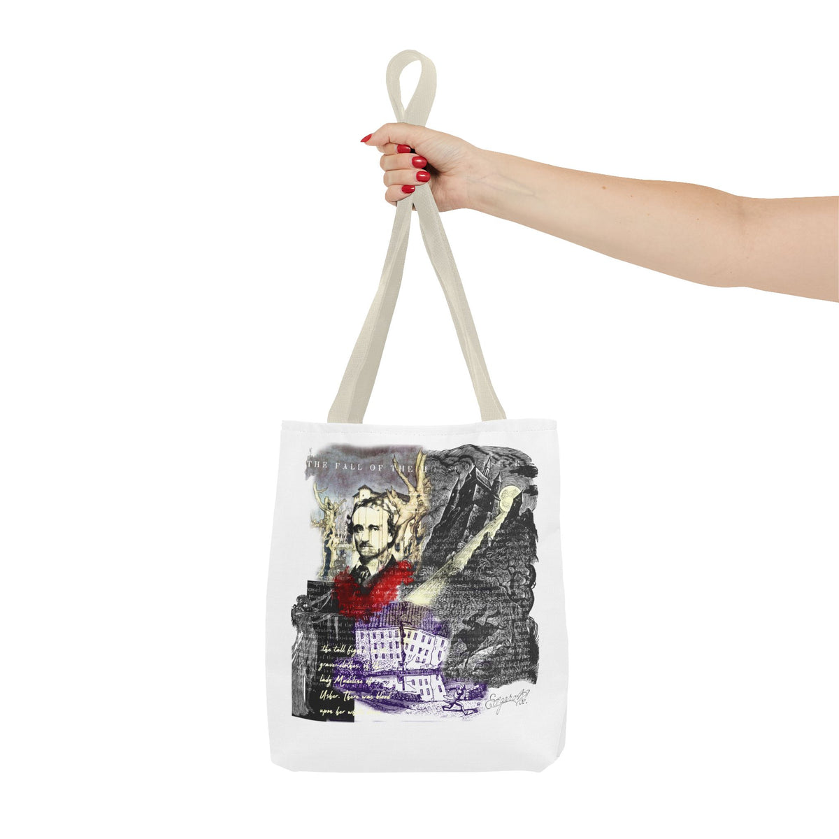 Fall of the House of Usher Tote Bag, Edgar Allan Poe Collage Art Tote