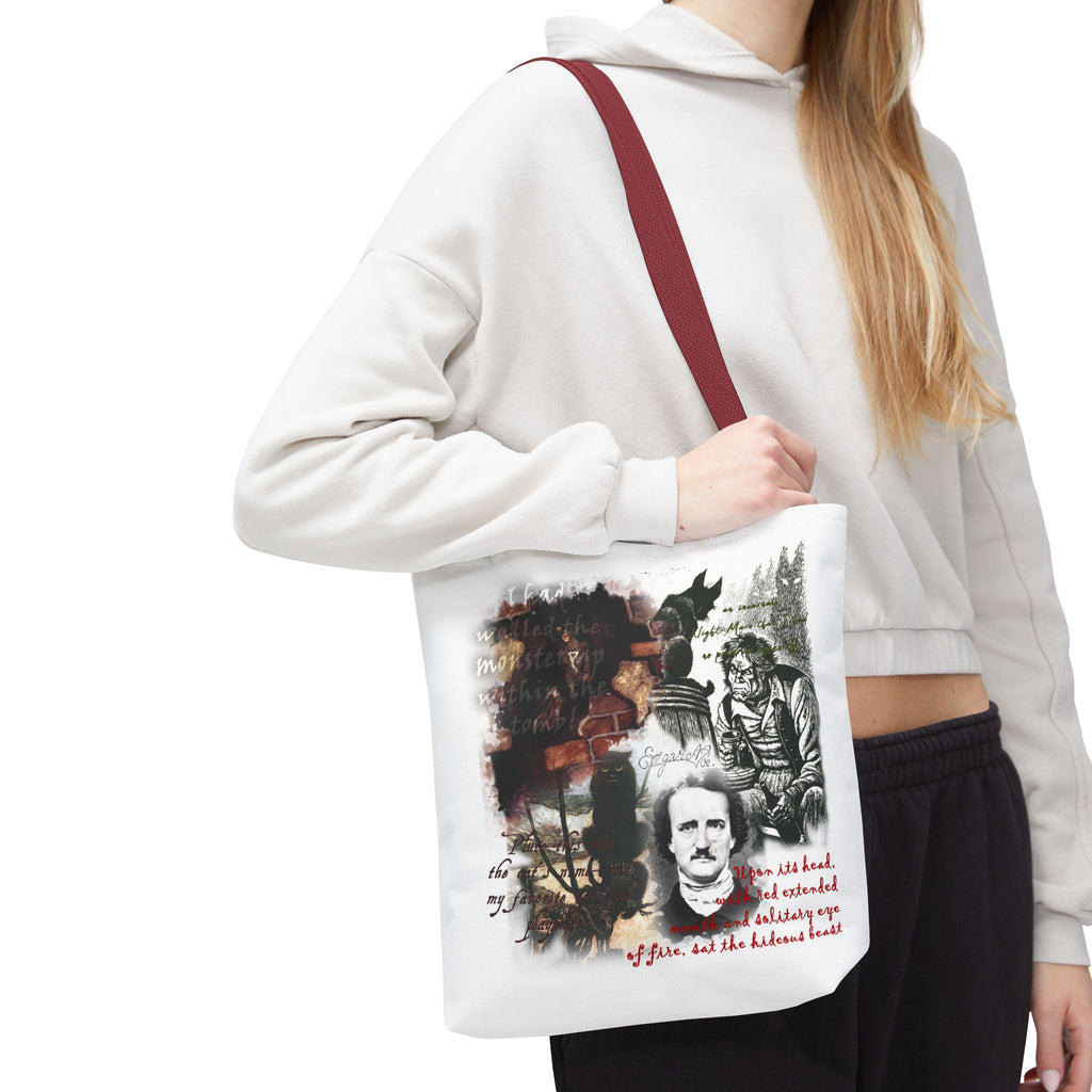 The Black Cat Tote Bag, Edgar Allan Poe Gothic Collage Literary Tote