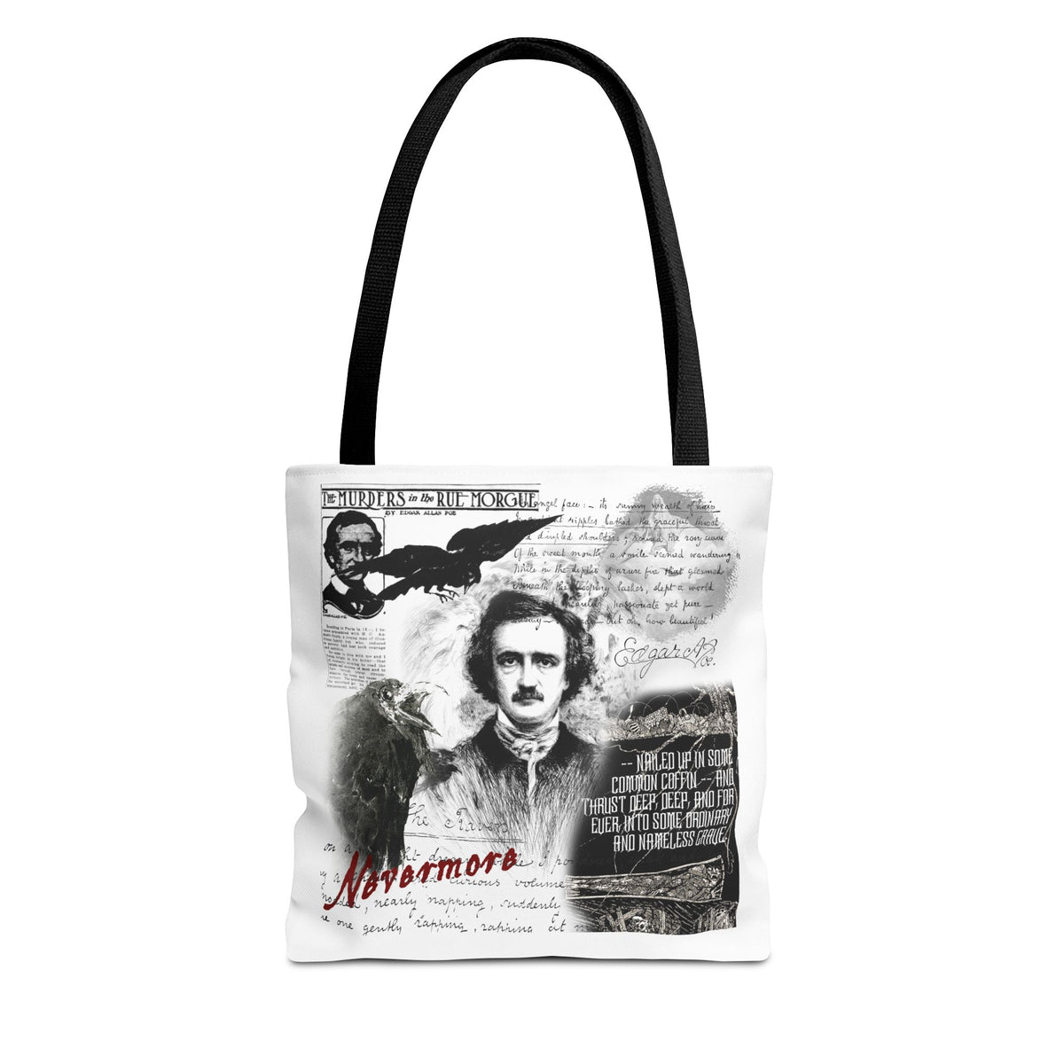 Edgar Allan Poe Raven Collage Tote Bag, Literary Gothic Aesthetic