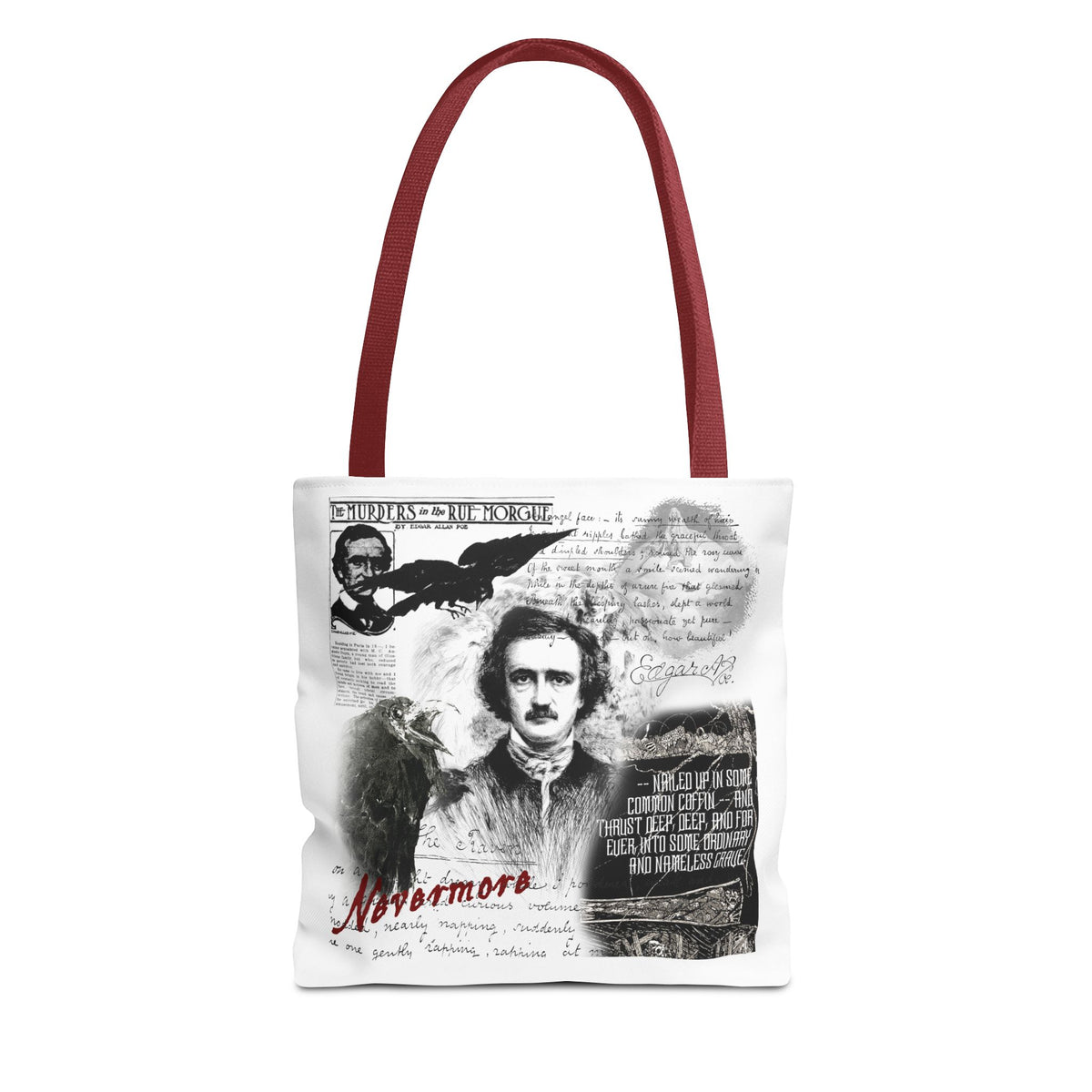 Edgar Allan Poe Raven Collage Tote Bag, Literary Gothic Aesthetic