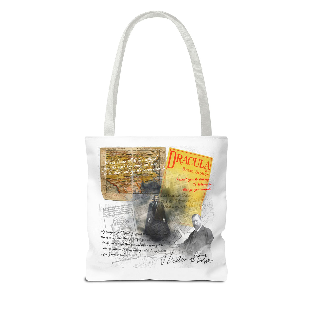 Dracula Collage Tote Bag, Vintage Bram Stoker Literary Art Tote