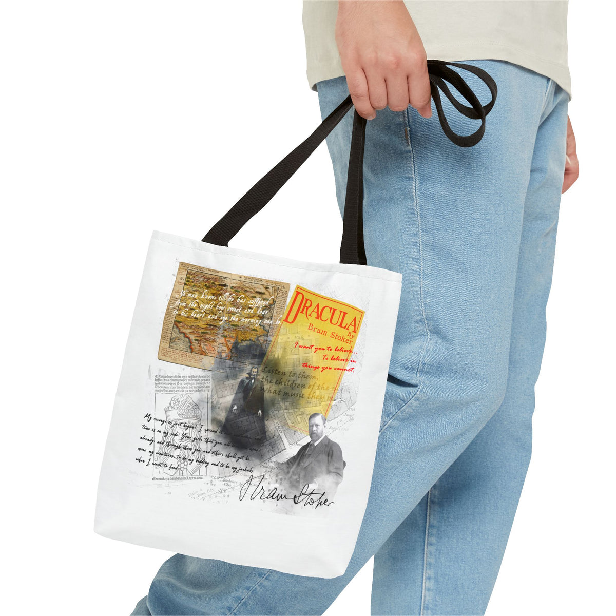 Dracula Collage Tote Bag, Vintage Bram Stoker Literary Art Tote