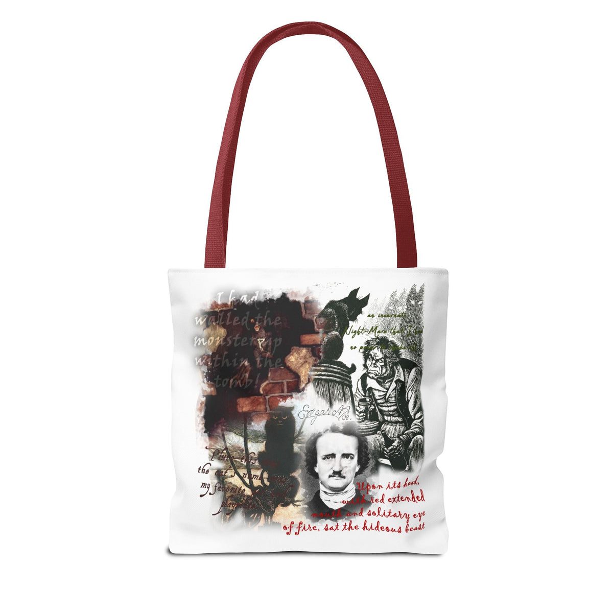 The Black Cat Tote Bag, Edgar Allan Poe Gothic Collage Literary Tote