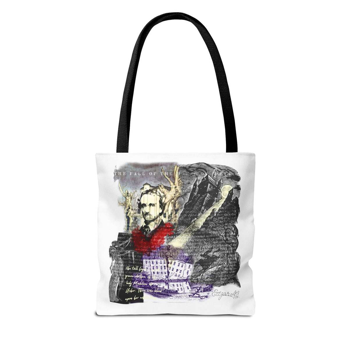 Fall of the House of Usher Tote Bag, Edgar Allan Poe Collage Art Tote