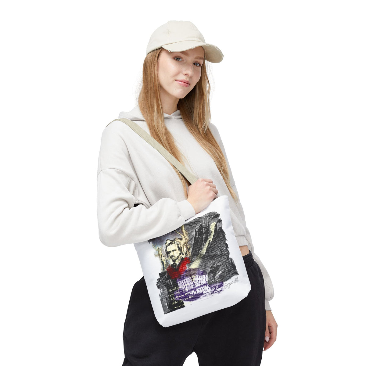 Fall of the House of Usher Tote Bag, Edgar Allan Poe Collage Art Tote