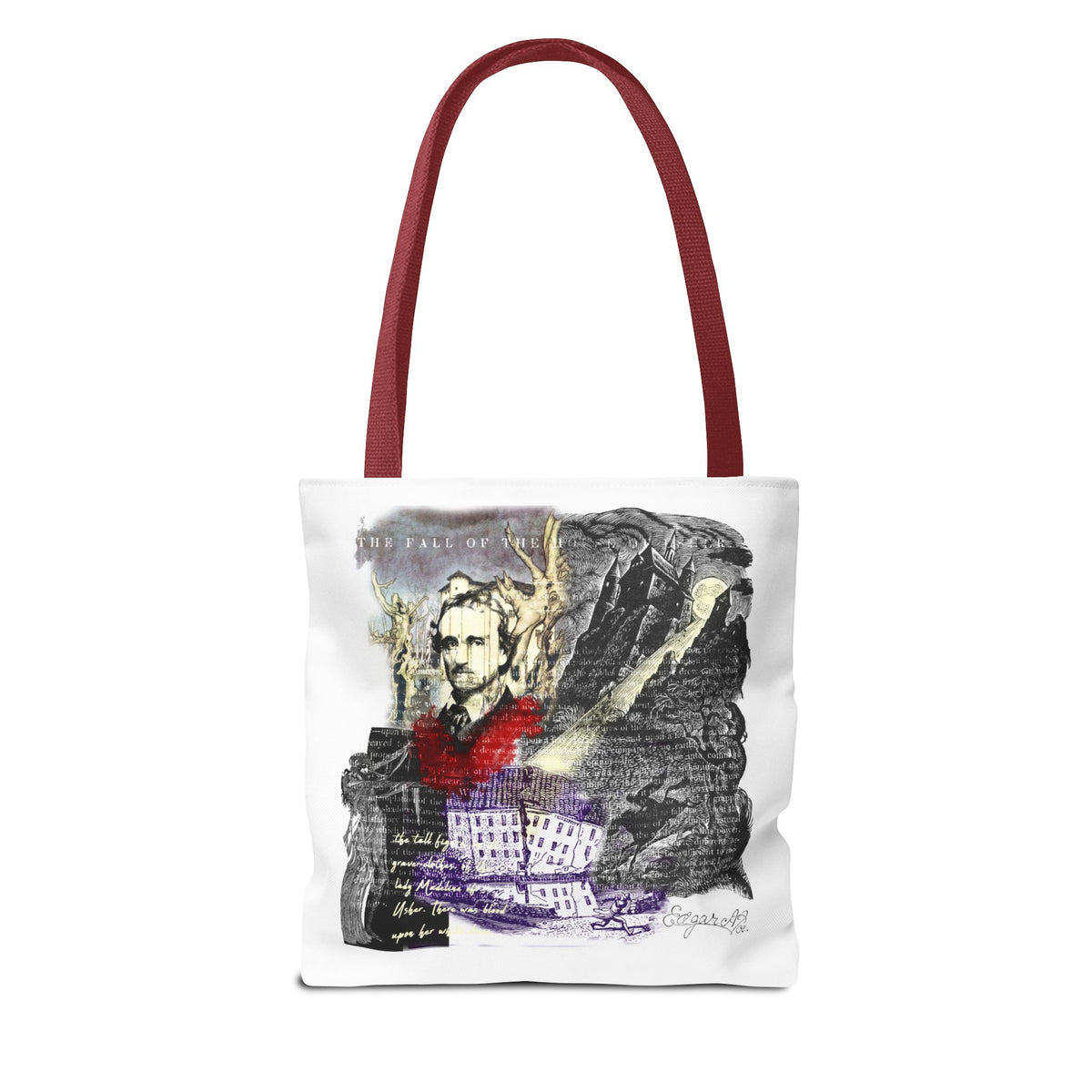 Fall of the House of Usher Tote Bag, Edgar Allan Poe Collage Art Tote
