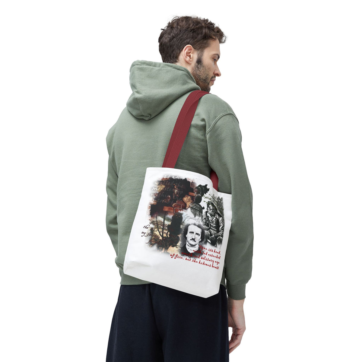 The Black Cat Tote Bag, Edgar Allan Poe Gothic Collage Literary Tote