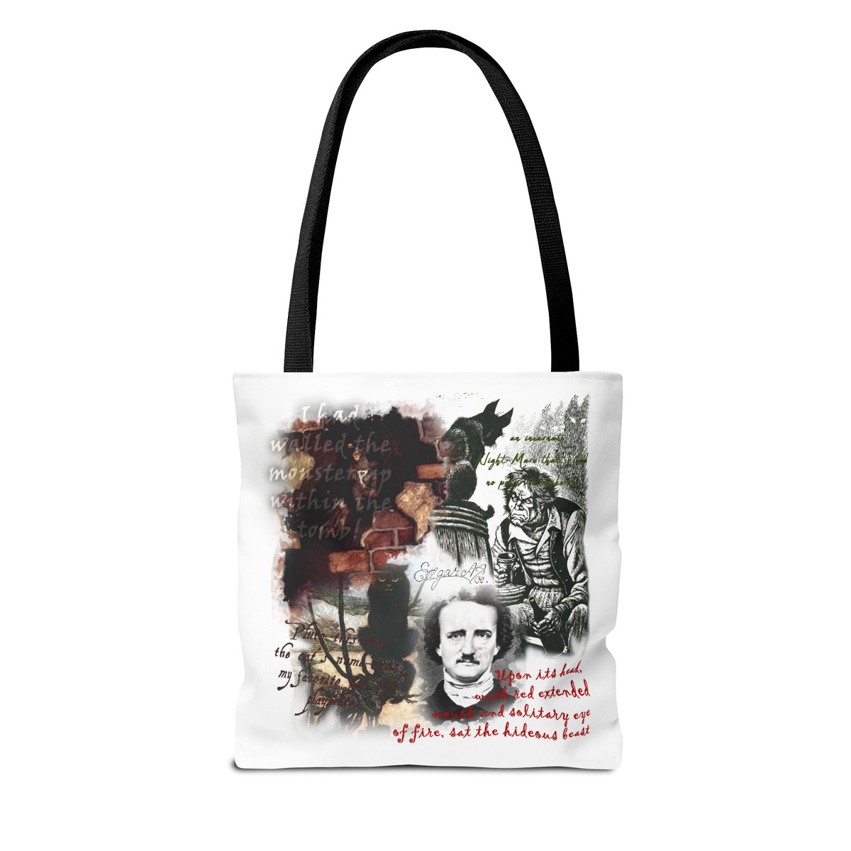 The Black Cat Tote Bag, Edgar Allan Poe Gothic Collage Literary Tote