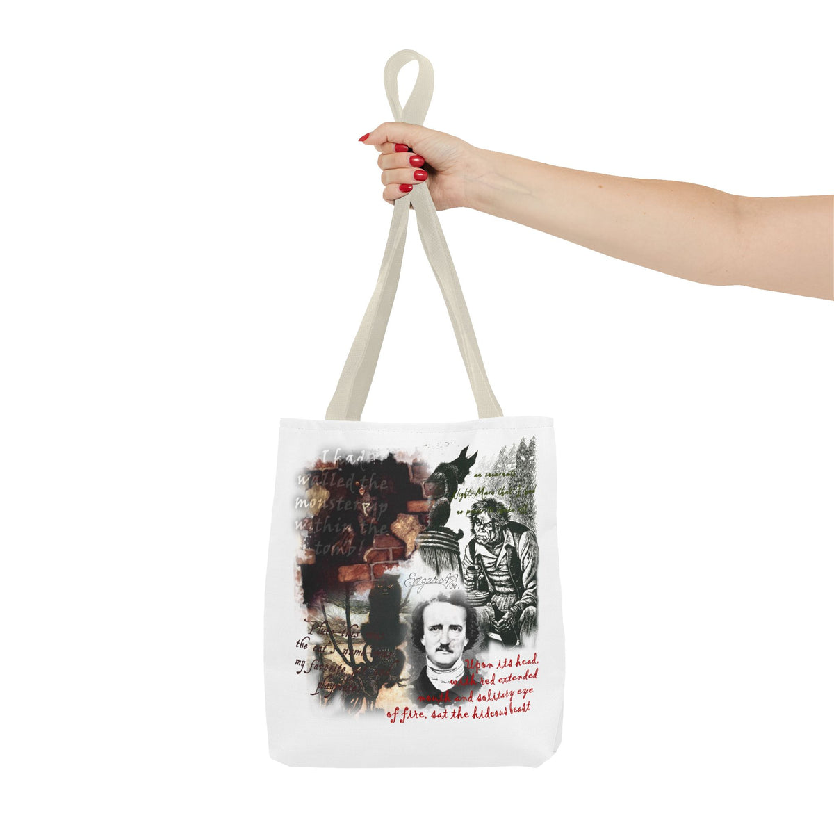 The Black Cat Tote Bag, Edgar Allan Poe Gothic Collage Literary Tote