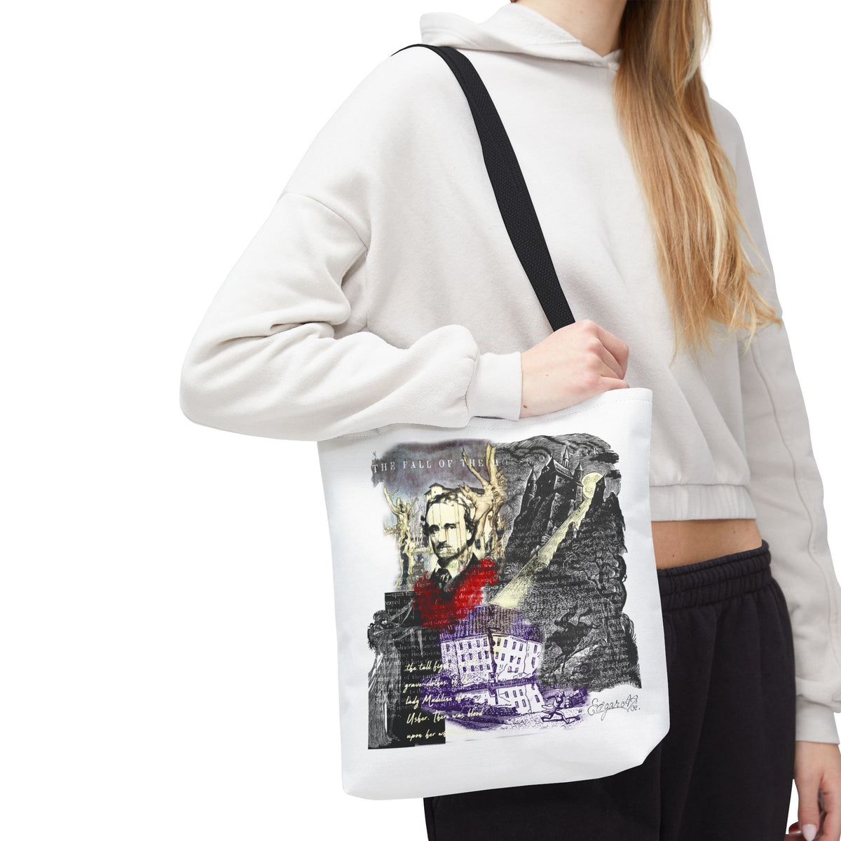 Fall of the House of Usher Tote Bag, Edgar Allan Poe Collage Art Tote
