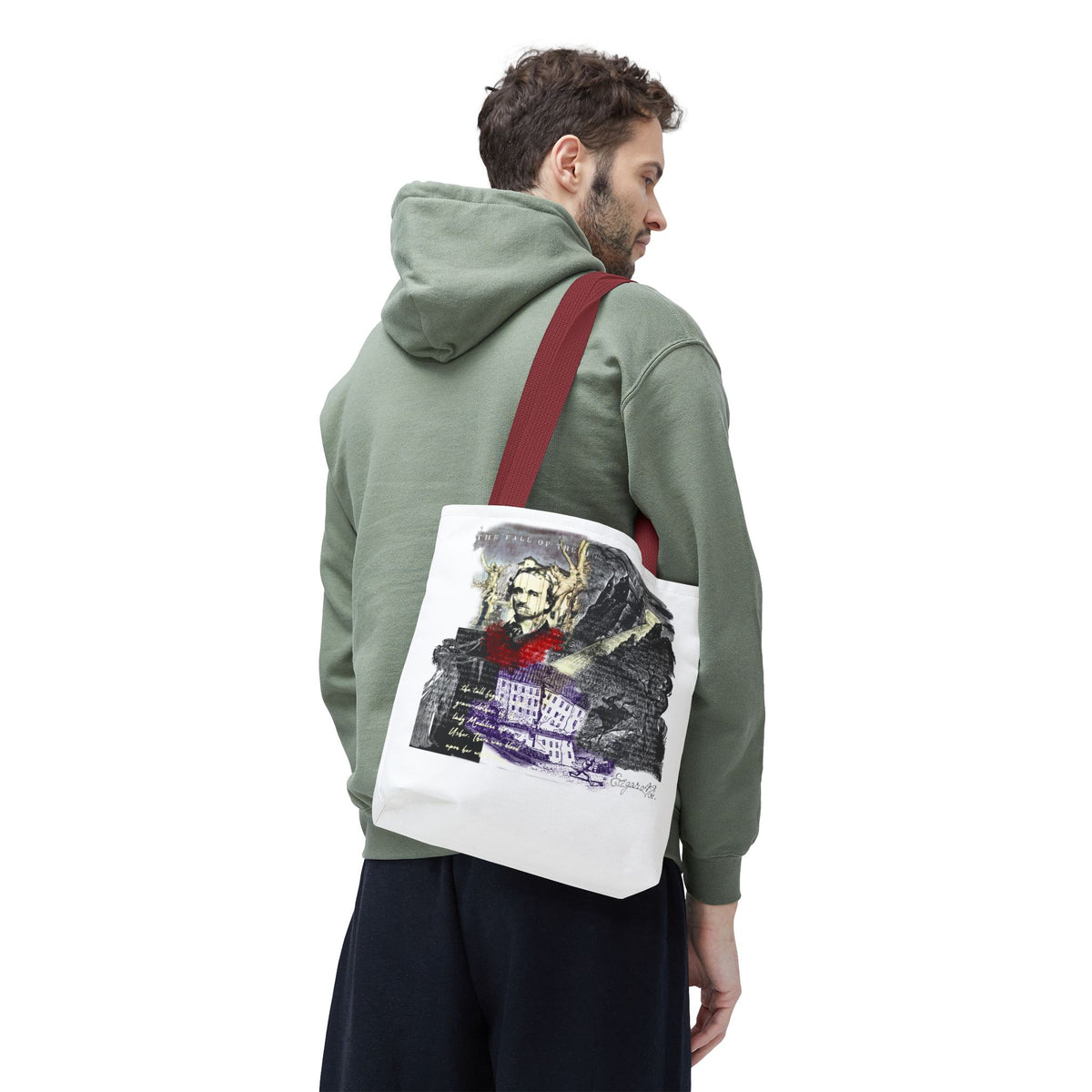 Fall of the House of Usher Tote Bag, Edgar Allan Poe Collage Art Tote