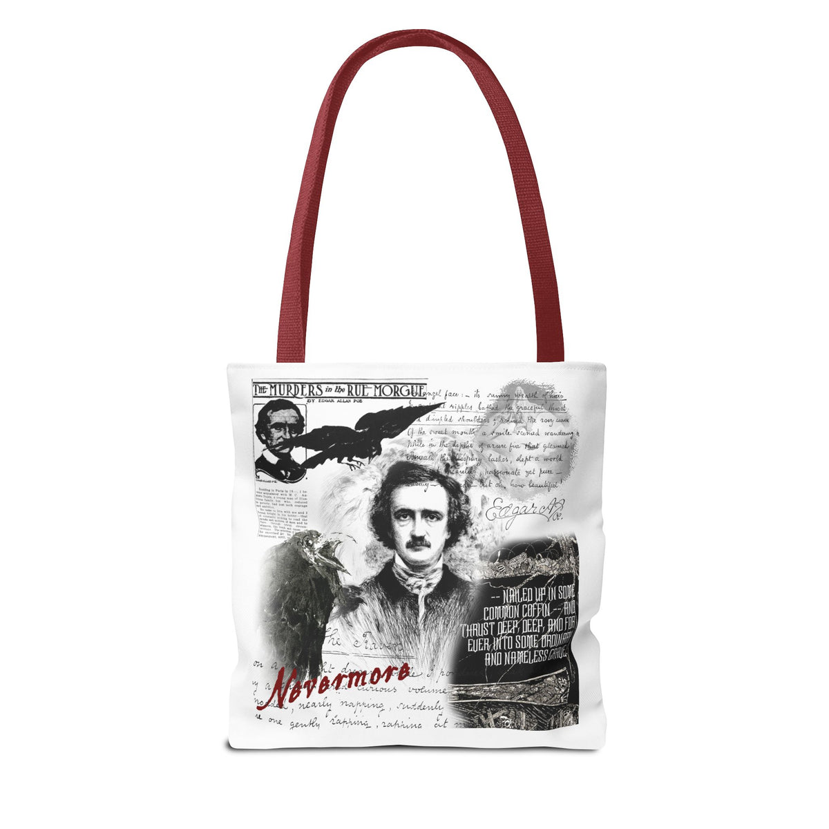 Edgar Allan Poe Raven Collage Tote Bag, Literary Gothic Aesthetic