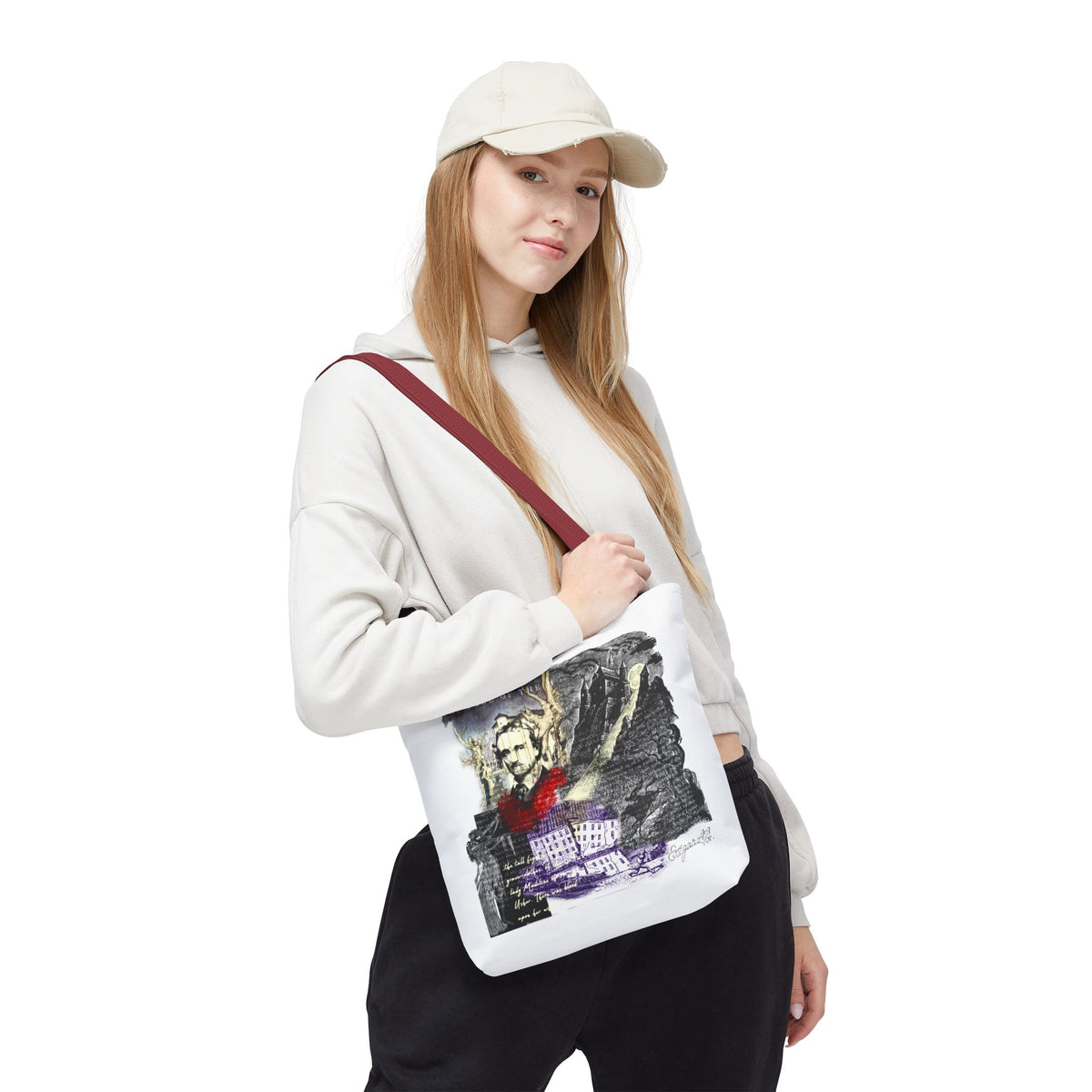 Fall of the House of Usher Tote Bag, Edgar Allan Poe Collage Art Tote
