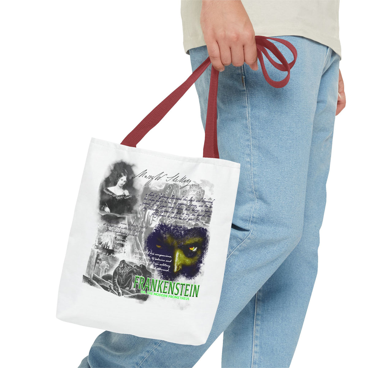 Frankenstein Collage Tote Bag, Mary Shelley Literary Gothic Tote