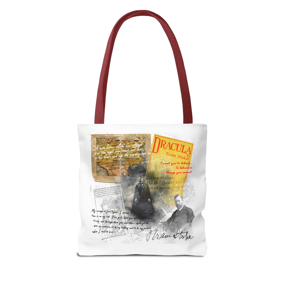 Dracula Collage Tote Bag, Vintage Bram Stoker Literary Art Tote