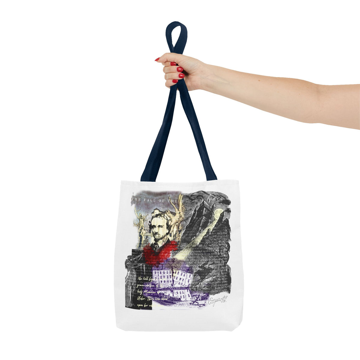 Fall of the House of Usher Tote Bag, Edgar Allan Poe Collage Art Tote