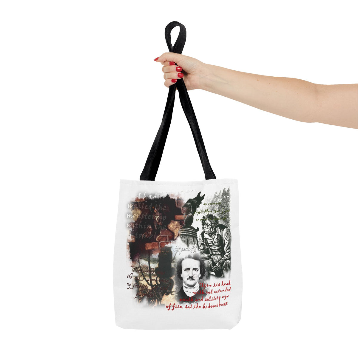 The Black Cat Tote Bag, Edgar Allan Poe Gothic Collage Literary Tote