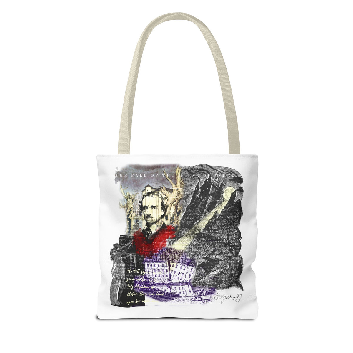 Fall of the House of Usher Tote Bag, Edgar Allan Poe Collage Art Tote