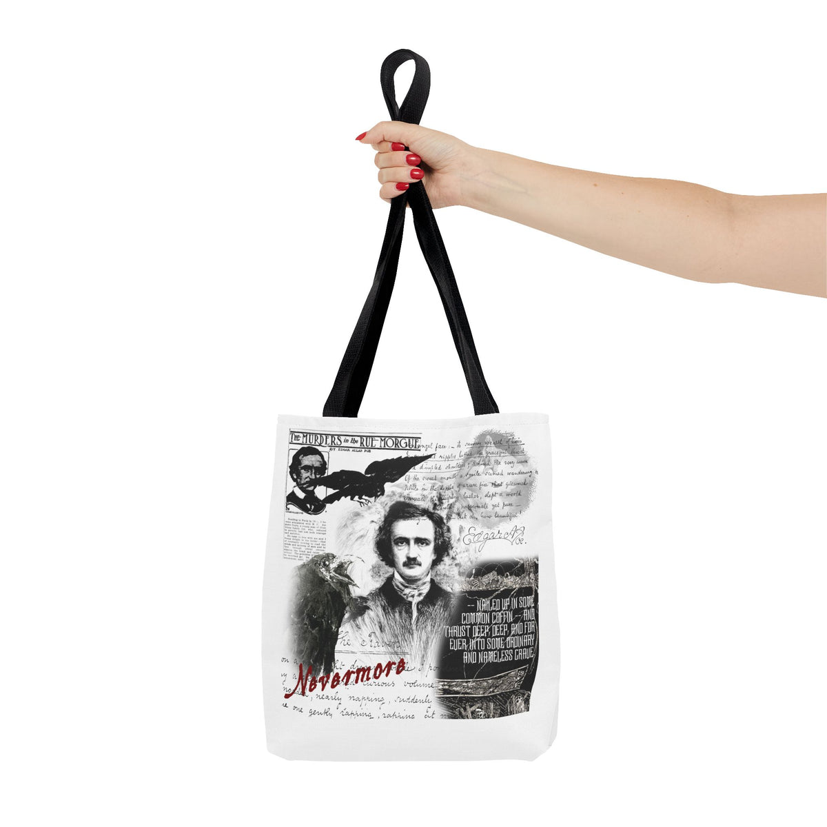 Edgar Allan Poe Raven Collage Tote Bag, Literary Gothic Aesthetic