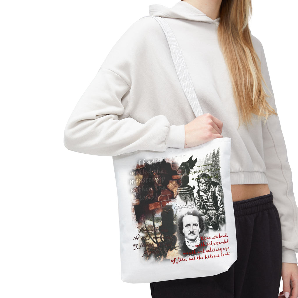 The Black Cat Tote Bag, Edgar Allan Poe Gothic Collage Literary Tote