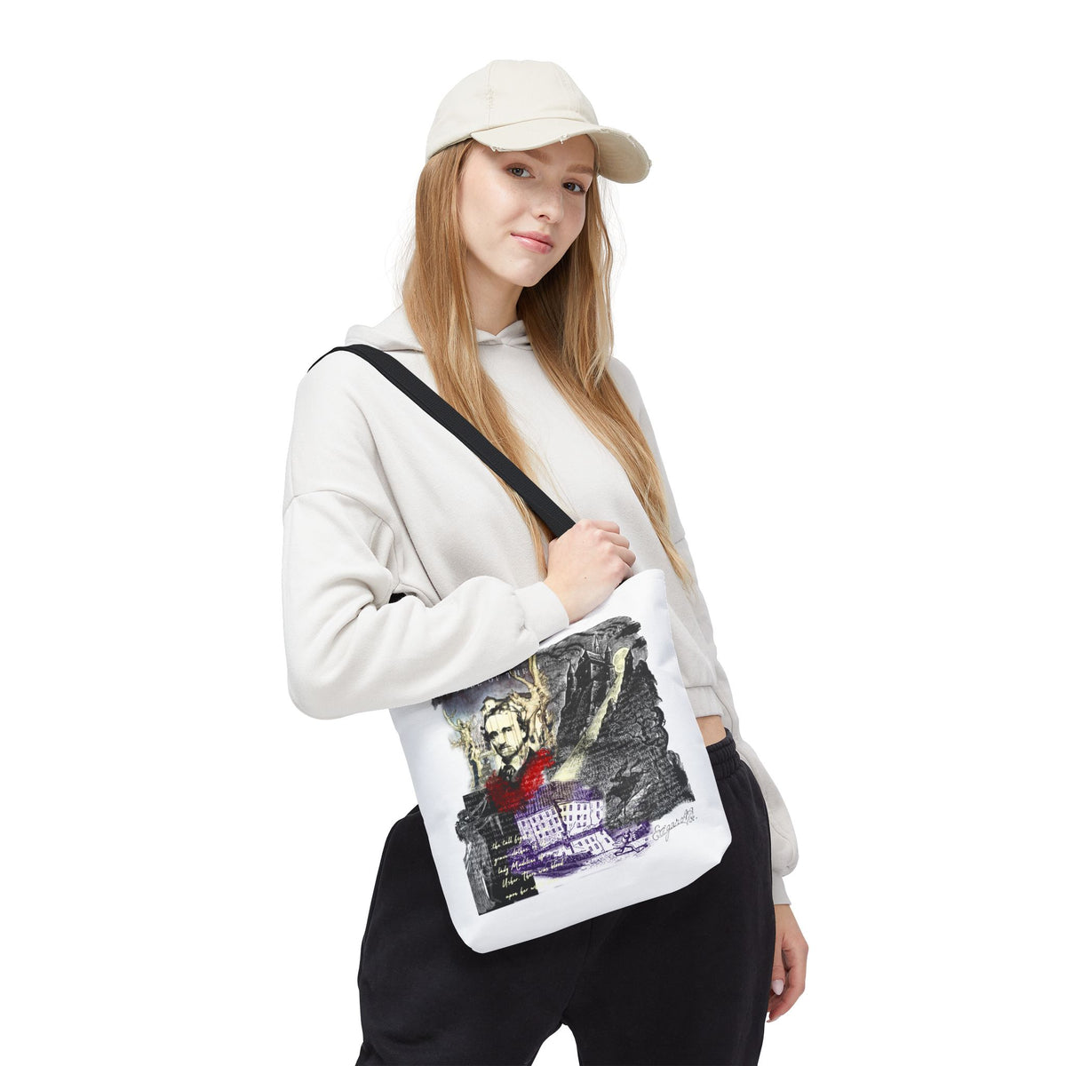Fall of the House of Usher Tote Bag, Edgar Allan Poe Collage Art Tote