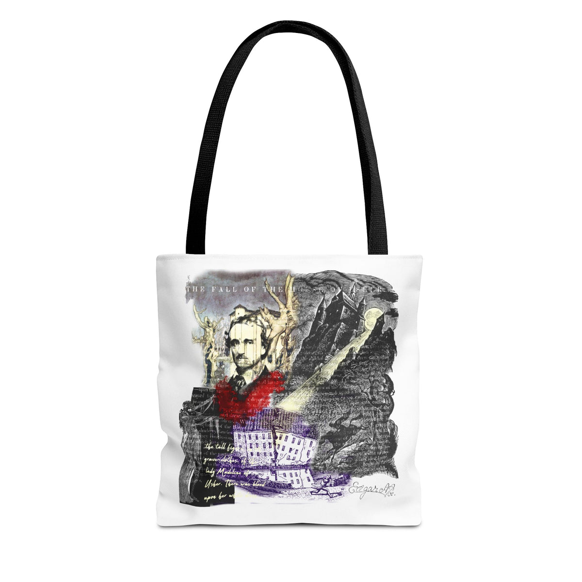 Fall of the House of Usher Tote Bag, Edgar Allan Poe Collage Art Tote